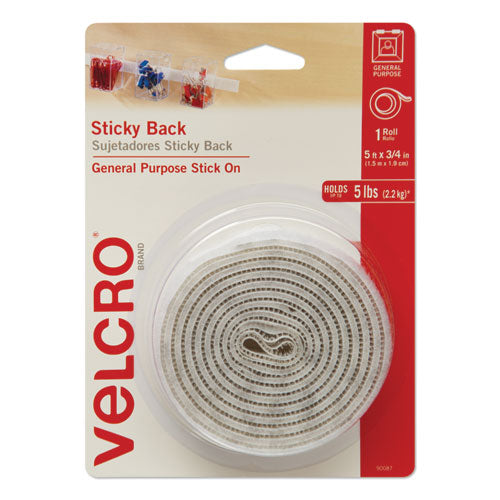 Image of VELCRO® Brand 90087 Sticky-Back Fasteners With Dispenser, Removable Adhesive, 0.75" X 5 Ft, White