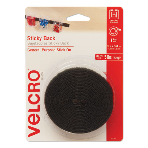 Image of VELCRO® Brand 90086 Sticky-Back Fasteners With Dispenser, Removable Adhesive, 0.75" X 5 Ft, Black