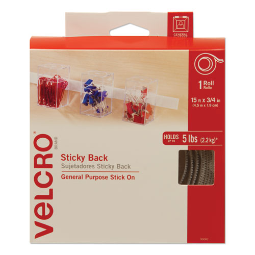 Image of VELCRO® Brand 90082 Sticky-Back Fasteners With Dispenser, Removable Adhesive, 0.75" X 15 Ft, White