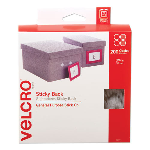 Image of VELCRO® Brand 91824 Sticky-Back Fasteners, Removable Adhesive, 0.75" Dia, White, 200/box