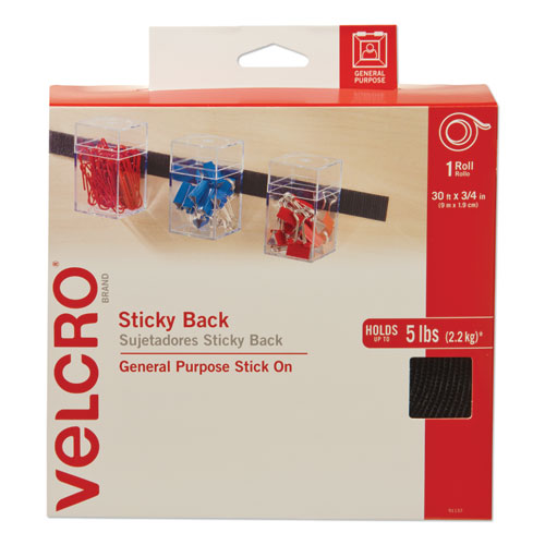 Image of VELCRO® Brand 91137 Sticky-Back Fasteners, Removable Adhesive, 0.75" X 30 Ft, Black