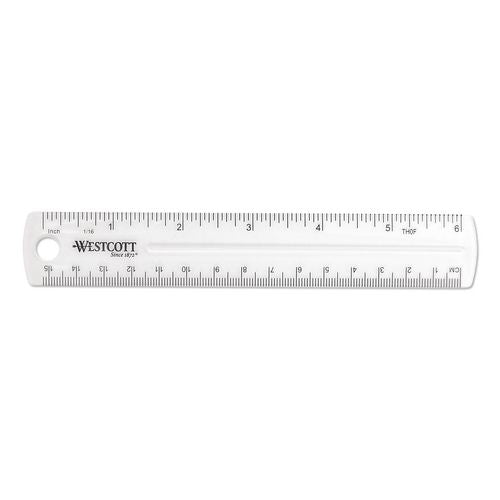 Image of Westcott® 45016 Transparent Shatter-Resistant Plastic Ruler, Standard/metric, 6" Long, Clear