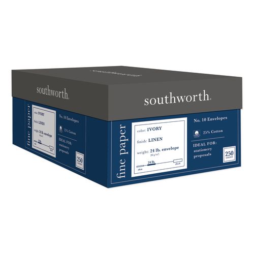 Image of Southworth® J564-10 25% Cotton Linen #10 Envelope, Commercial Flap, Gummed Closure, 4.13 X 9.5, Ivory, 250/box