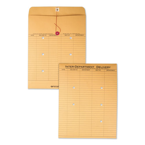 Image of Quality Park QUA63560 Recycled Kraft String/Button Interoffice Envelope, #97, Two-Sided Five-Column Format, 52-Entries, 10 x 13, Brown Kraft,100/CT