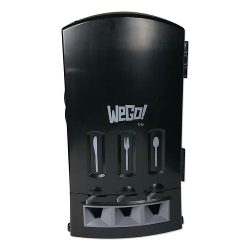 Image of WeGo Trio Utensil Dispenser, Holds 100 Forks/100 Knives/100 Spoons, 13.39 x 15.75 x 23.62, Black