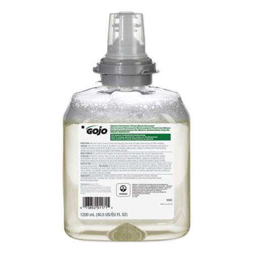 Image of GOJO® 5665-02 Tfx Green Certified Foam Hand Cleaner Refill, Unscented, 1,200 Ml, 2/carton