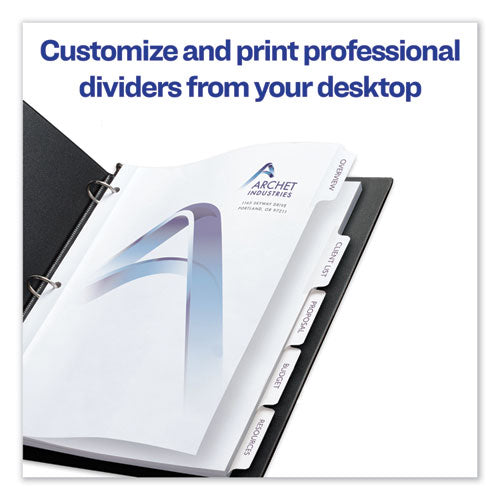 Image of Avery® 11517 Customizable Print-On Dividers, 3-Hole Punched, 5-Tab, 11 x 8.5, White, 25 Sets