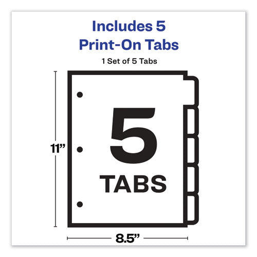 Image of Avery® 11511 Customizable Print-On Dividers, 3-Hole Punched, 5-Tab, 11 x 8.5, White, 1 Set
