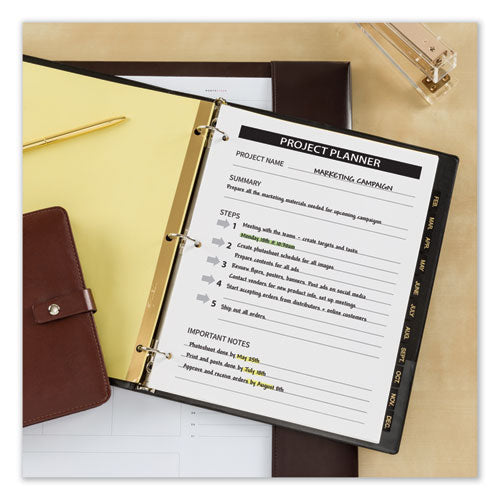 Image of Avery® 11351 Preprinted Black Leather Tab Dividers w/Gold Reinforced Edge, 12-Tab, Jan. to Dec., 11 x 8.5, Buff, 1 Set