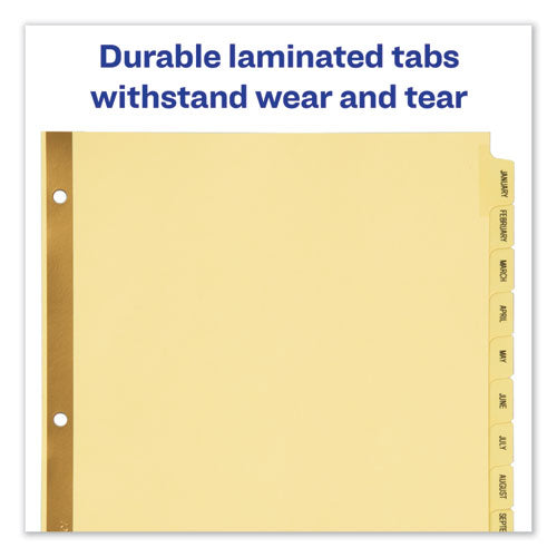 Image of AveryÂ® Preprinted Laminated Tab Dividers with Gold Reinforced Binding Edge, 12-Tab, Jan. to Dec., 11 x 8.5, Buff, 1 Set