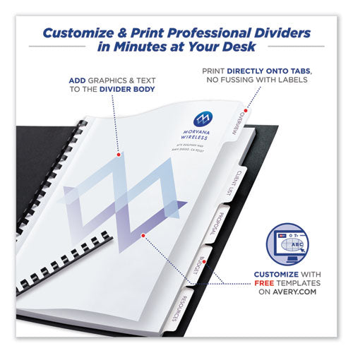Image of Avery® 11516 Customizable Print-On Dividers, Unpunched, 5-Tab, 11 x 8.5, White, 5 Sets