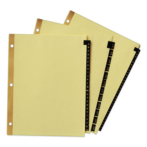 Image of Avery® 11351 Preprinted Black Leather Tab Dividers w/Gold Reinforced Edge, 12-Tab, Jan. to Dec., 11 x 8.5, Buff, 1 Set