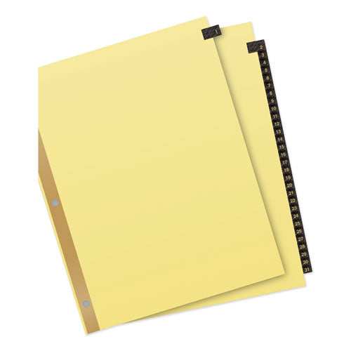 Image of Avery® 11352 Preprinted Black Leather Tab Dividers w/Gold Reinforced Edge, 31-Tab, 1 to 31, 11 x 8.5, Buff, 1 Set
