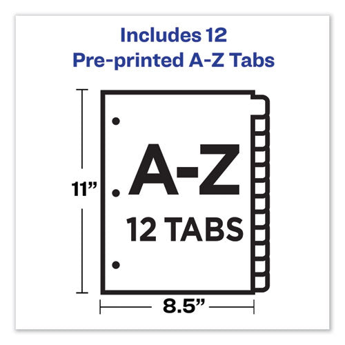 Image of Avery® 11330 Durable Preprinted Plastic Tab Dividers, 12-Tab, A To Z, 11 X 8.5, Assorted, 1 Set