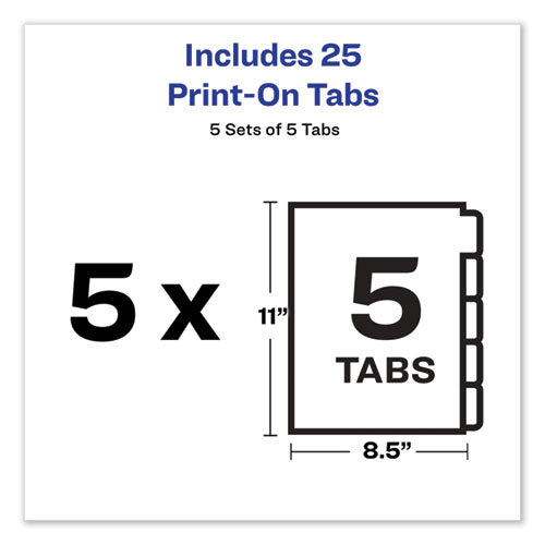 Image of Avery® 11516 Customizable Print-On Dividers, Unpunched, 5-Tab, 11 x 8.5, White, 5 Sets