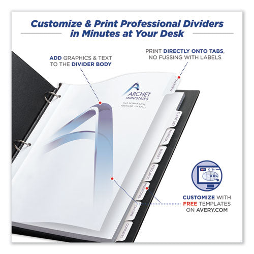 Image of Avery® 11528 Customizable Print-On Dividers, 3-Hole Punched, 8-Tab, 11 x 8.5, White, 1 Set