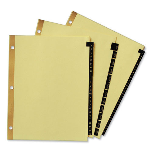 Image of Avery® 11352 Preprinted Black Leather Tab Dividers w/Gold Reinforced Edge, 31-Tab, 1 to 31, 11 x 8.5, Buff, 1 Set
