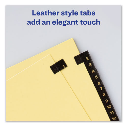 Image of Avery® 11352 Preprinted Black Leather Tab Dividers w/Gold Reinforced Edge, 31-Tab, 1 to 31, 11 x 8.5, Buff, 1 Set