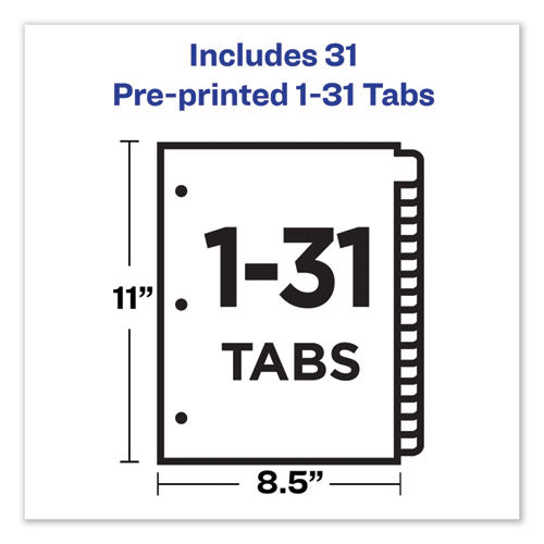 Image of Avery® 11352 Preprinted Black Leather Tab Dividers w/Gold Reinforced Edge, 31-Tab, 1 to 31, 11 x 8.5, Buff, 1 Set