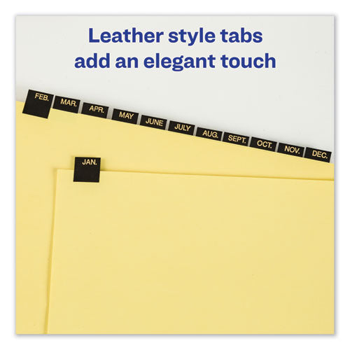Image of Avery® 11351 Preprinted Black Leather Tab Dividers w/Gold Reinforced Edge, 12-Tab, Jan. to Dec., 11 x 8.5, Buff, 1 Set
