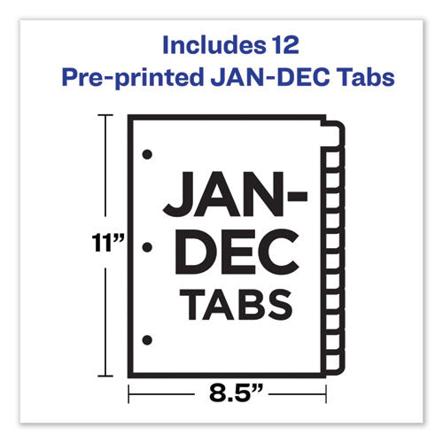 Image of Avery® 11351 Preprinted Black Leather Tab Dividers w/Gold Reinforced Edge, 12-Tab, Jan. to Dec., 11 x 8.5, Buff, 1 Set