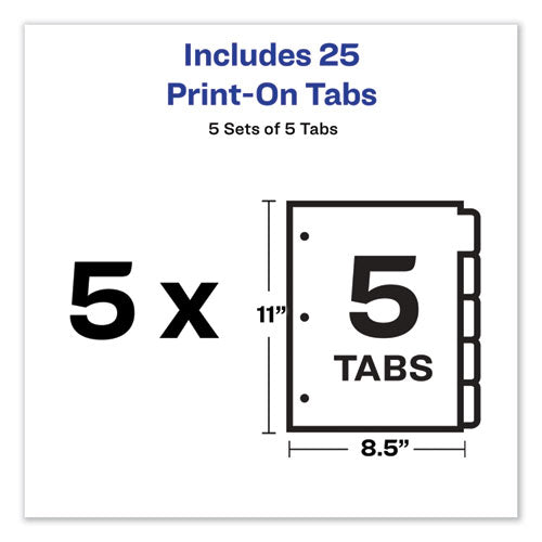 Image of Avery® 11515 Customizable Print-On Dividers, 3-Hole Punched, 5-Tab, 11 x 8.5, White, 5 Sets