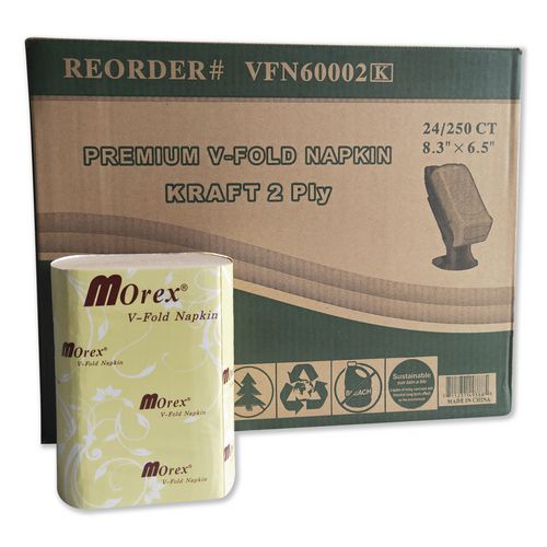 Image of GEN VFN60002K Premium Interfold Pop-Up Dispenser Napkin, 2-Ply, 6.5 x 5, Brown, 6,000/Carton