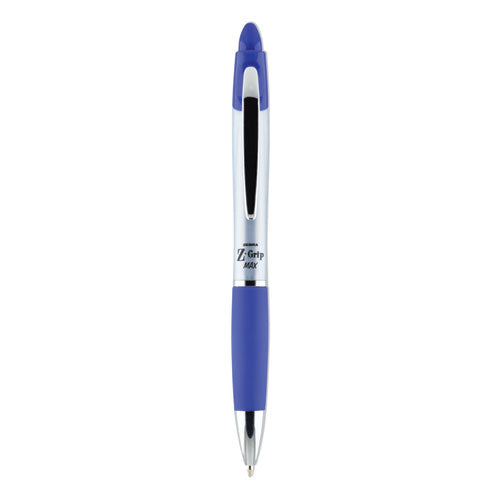 Image of Zebra® 22420 Z-Grip MAX Ballpoint Pen, Retractable, Medium 1 mm, Blue Ink, Silver/Blue Barrel, 12/Pack