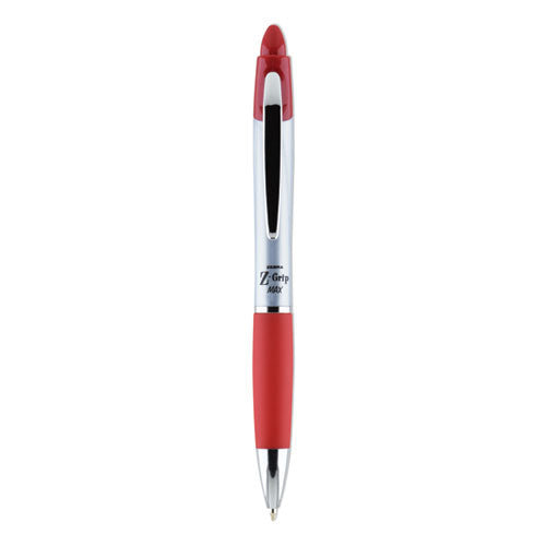 Image of Zebra® 22430 Z-Grip MAX Ballpoint Pen, Retractable, Medium 1 mm, Red Ink, Silver/Red Barrel, 12/Pack