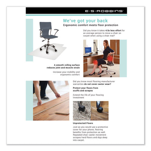 Image of ES Robbins® 128173 EverLife Moderate Use Chair Mat for Low Pile Carpeted Floors, Rectangular with Lip, Crystal Edges, 45" x 53", Clear