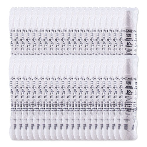 Image of Dart® 10J10 Foam Drink Cups, 10 Oz, White, 25/bag, 40 Bags/carton