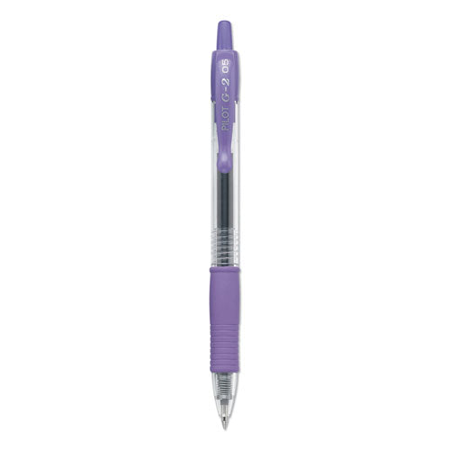 Image of Pilot® 31006 G2 Premium Gel Pen, Retractable, Extra-Fine 0.5 mm, Purple Ink, Smoke/Purple Barrel, Dozen
