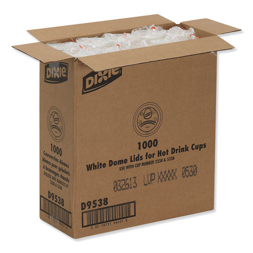 Image of Dixie® D9538 Dome Hot Drink Lids, WiseSize, Fits 8 oz Hot Cups, Plastic, White, 100/Sleeve, 10 Sleeves/Carton
