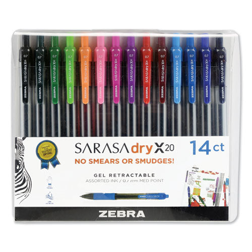 Image of Zebra® 46824 Sarasa Dry Gel X20 Gel Pen, Retractable, Medium 0.7 Mm, Assorted Ink And Barrel Colors, 14/pack