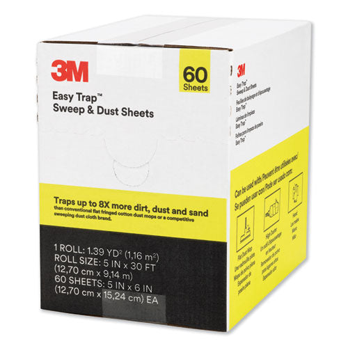 Image of 3M 59032W Easy Trap Duster Sweep and Dust Sheets, 5" x 30 ft, White, 60 Sheet Roll/Box