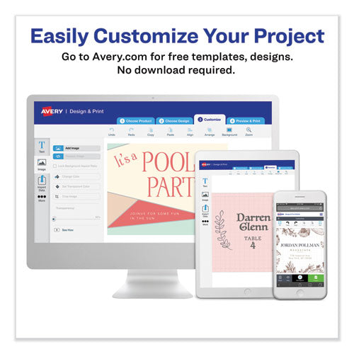 Image of Avery® 03378 Half-Fold Greeting Cards with Envelopes, Inkjet, 65 lb, 5.5 x 8.5, Textured Uncoated White, 1 Card/Sheet, 30 Sheets/Box