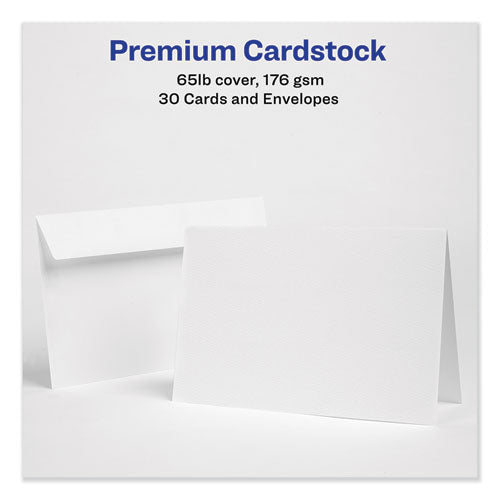 Image of Avery® 03378 Half-Fold Greeting Cards with Envelopes, Inkjet, 65 lb, 5.5 x 8.5, Textured Uncoated White, 1 Card/Sheet, 30 Sheets/Box