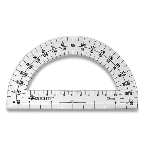 Image of Westcott® 11200 180 Degree Protractor, Plastic, 6" Ruler Edge/180 Degree, Clear