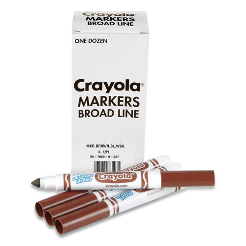 Image of Crayola® 58-7800-007 Broad Line Washable Markers, Broad Bullet Tip, Brown, 12/box