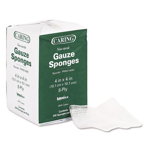 Image of Medline PRM21408C Caring Woven Gauze Sponges, Non-Sterile, 8-Ply, 4 X 4, 200/pack