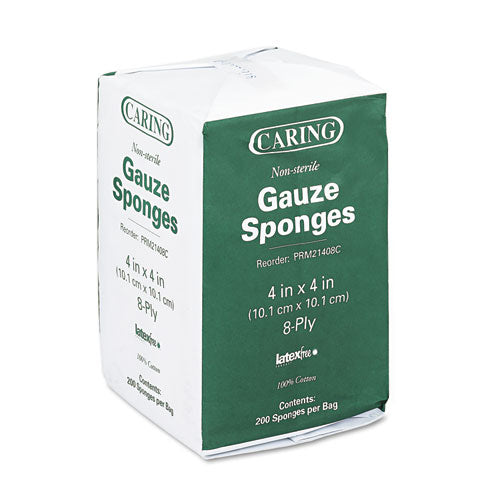 Image of Medline PRM21408C Caring Woven Gauze Sponges, Non-Sterile, 8-Ply, 4 X 4, 200/pack