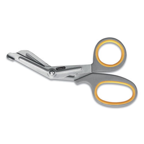 Image of First Aid Only 90292 Titanium-Bonded Angled Medical Shears, 7" Long, 3" Cut Length, Crane-Style Gray/Yellow Handle