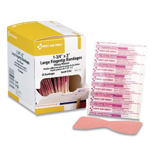 Image of First Aid Only G163 Heavy Woven Adhesive Bandages, Fingertip, 1.75 X 3, 25/box