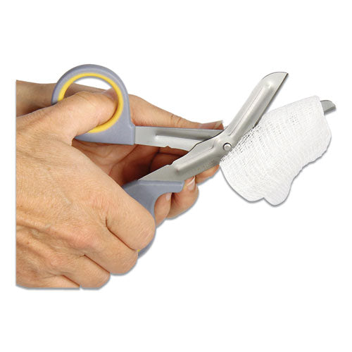 Image of First Aid Only 90292 Titanium-Bonded Angled Medical Shears, 7" Long, 3" Cut Length, Crane-Style Gray/Yellow Handle