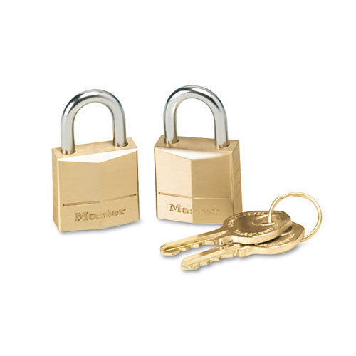 Image of Master Lock® 120T Three-Pin Brass Tumbler Locks, 0.75" Wide, 2 Locks and 2 Keys, 2/Pack