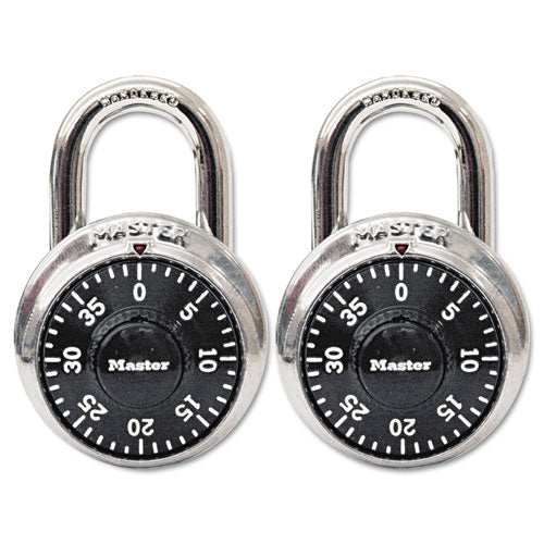 Image of Master Lock® 1500-T Combination Lock, Stainless Steel, 1.87" Wide, Silver/Black, 2/Pack