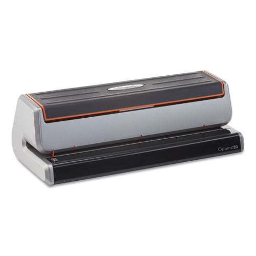 Image of Swingline® A7074520 20-Sheet Optima 20 Electric Punch, Three-Hole, 9/32" Holes, Silver/black