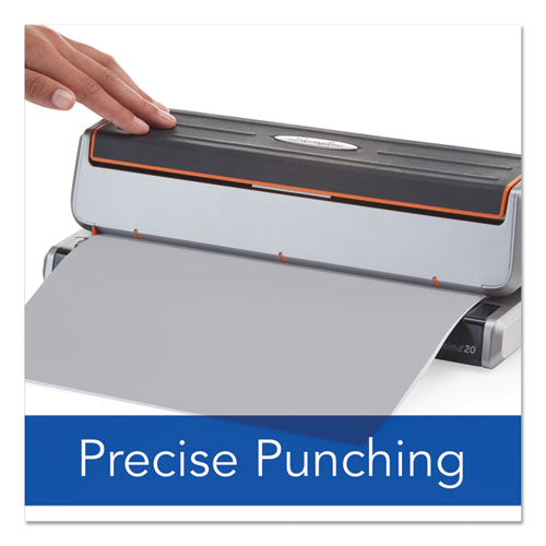 Image of Swingline® A7074520 20-Sheet Optima 20 Electric Punch, Three-Hole, 9/32" Holes, Silver/black