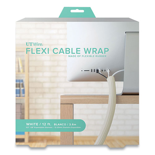 Image of UT WireÂ® Flexi Cable Wrap, 0.5" To 1" X 12 Ft, White