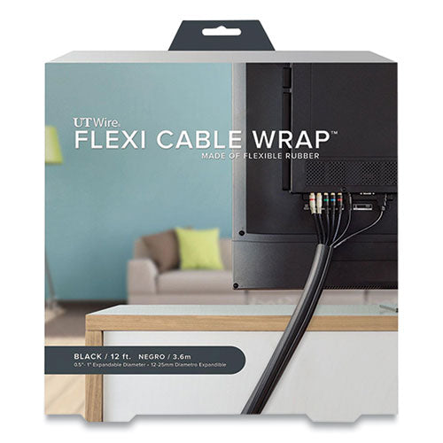 Image of UT Wire® UTW-FCW12-BK Flexi Cable Wrap, 0.5" To 1" X 12 Ft, Black